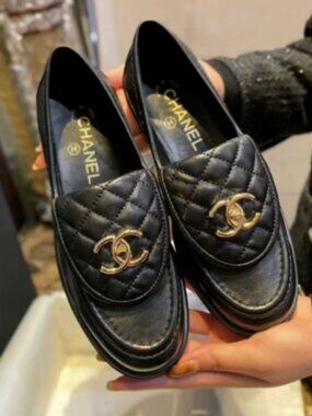 Chanel Platform Loafers | Black Quilted Leather, Size 38 (US 8)